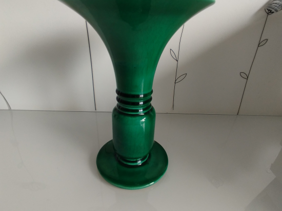 Vase en faïence craquelé vert année 50 signé CAB  TTBE+++++SUP