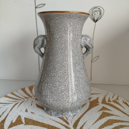 Vase en céramique craquelé avec poignées têtes d'éléphants TTBE+++++SUP thumbnail